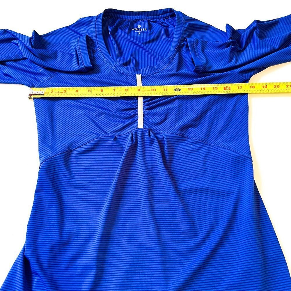 Athleta long sleeve bright blue striped reflective gathered bust line Small - Picture 9 of 10